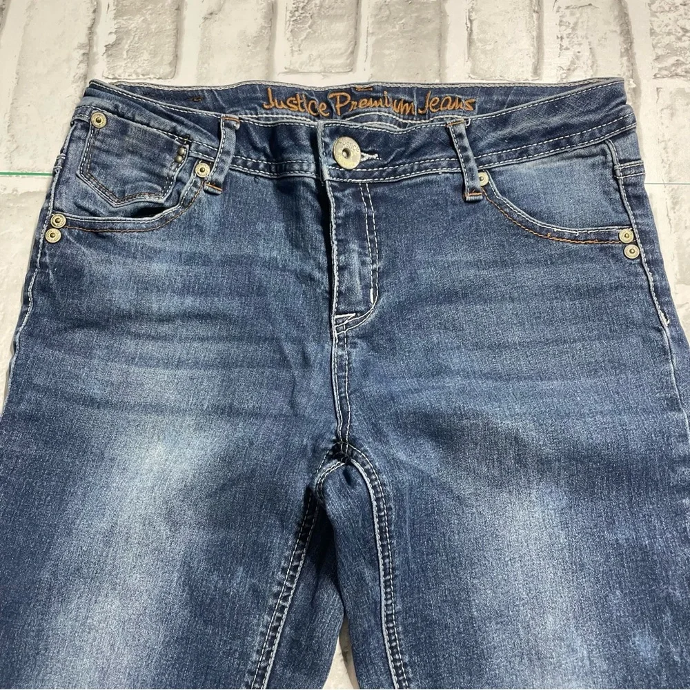 Justice Premium Blue Jeans. Simply low skinny Girls size 16R. Spots. Pre-owned.